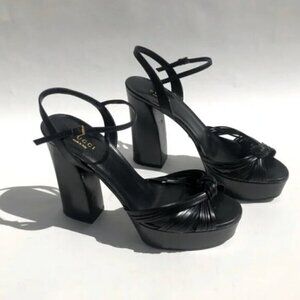 Gucci Allie Knotted Platform Sandals EU 37 US 7 Black Crawford Block High Heel